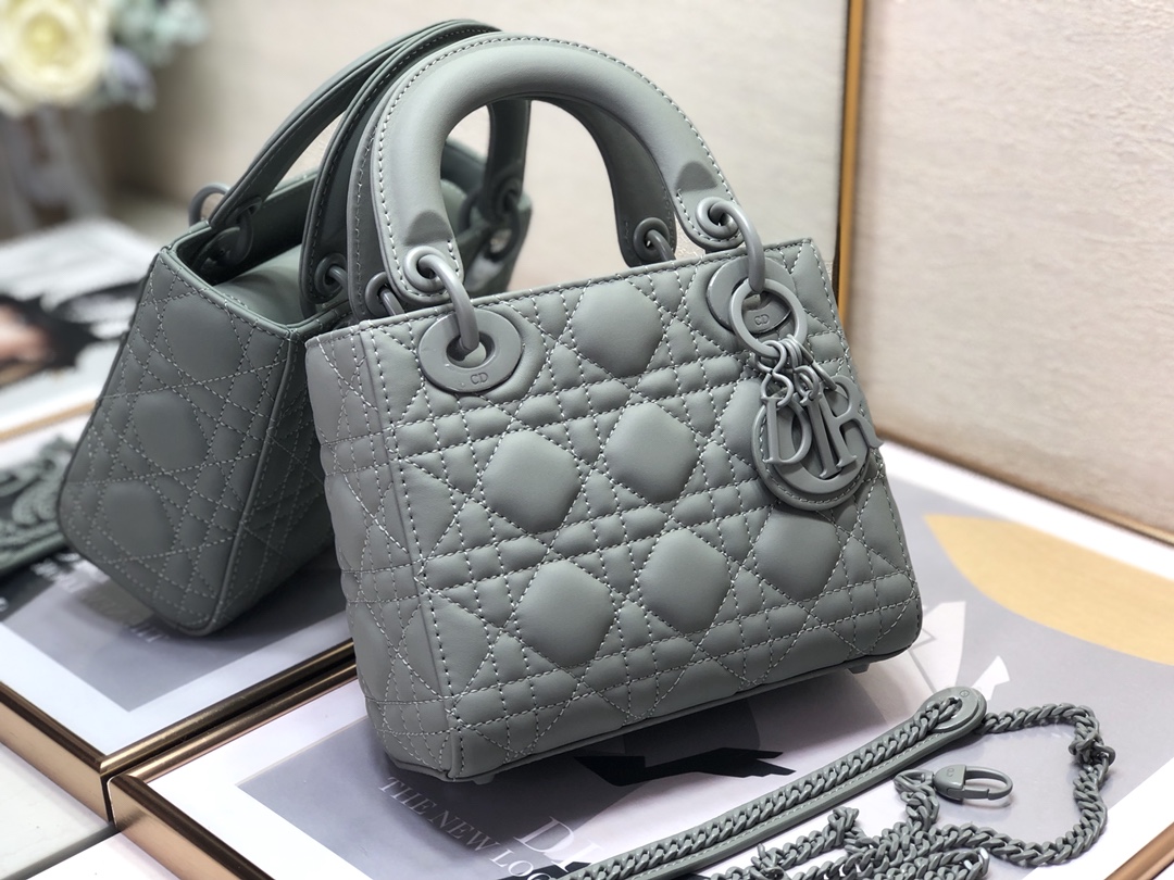 Mini Lady Dior Bag Gray Ultramatte Cannage Calfskin